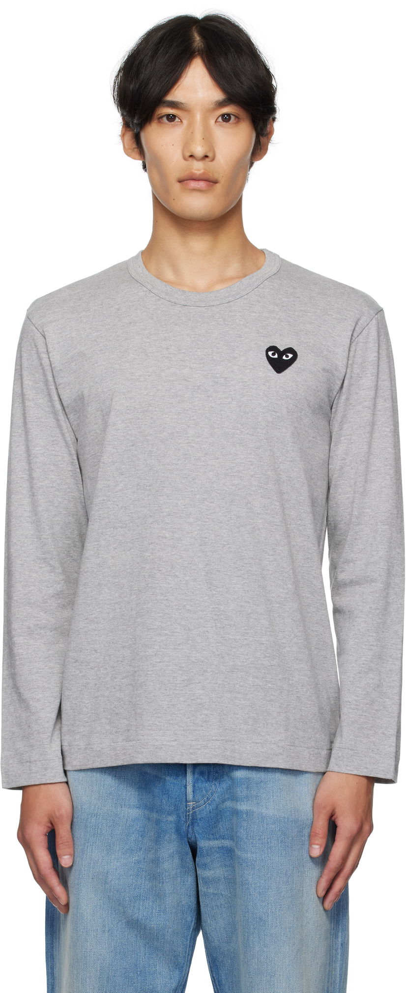 Majica Comme des Garçons CDG PLAY Heart Patch Long Sleeve Tee Siva | AZ-T122-051