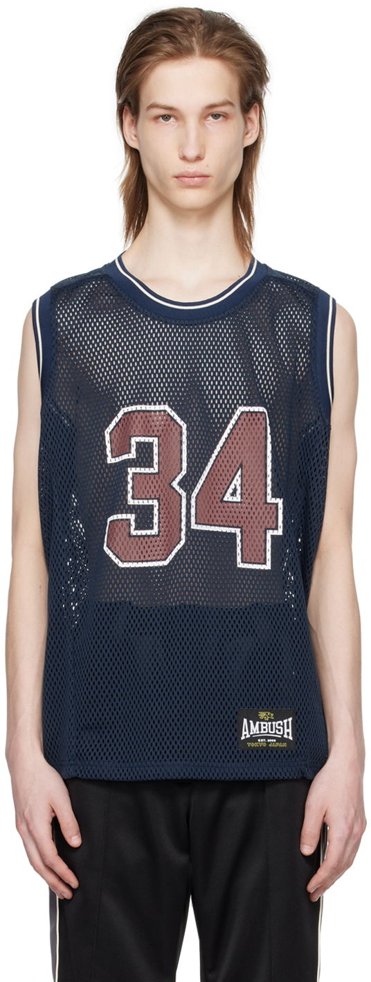 Majica brez rokavov Ambush AMBUSH Mesh Tank Top with 34 Print Mornarica | BMAD003S24JER0014528