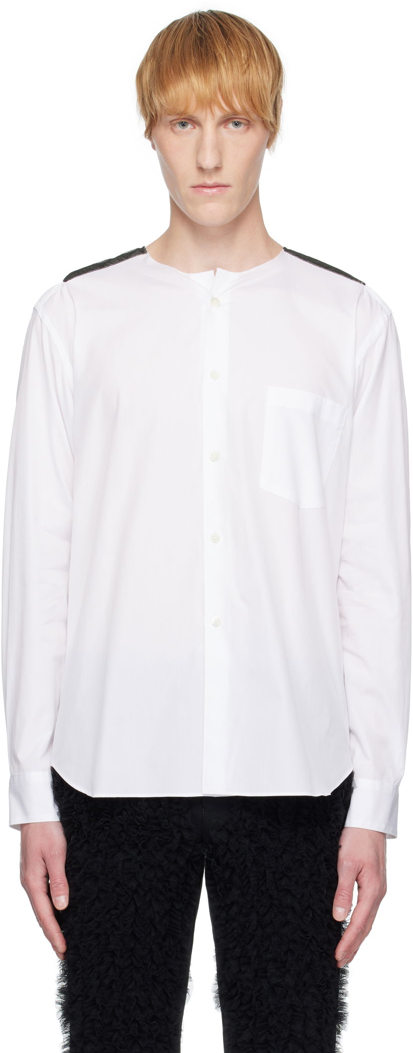 Srajce Comme des Garçons Homme Plus Broad & Tulle Cotton Cloth Collarless Shirt Bela | PO-B013-051