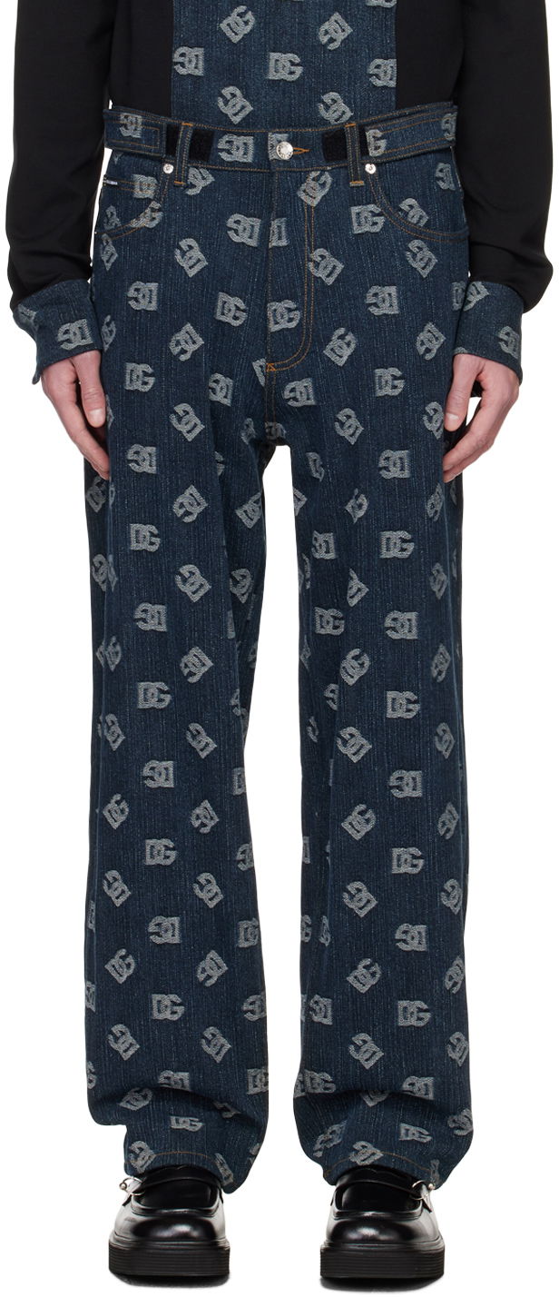 Hlače Dolce & Gabbana Blue Jacquard Jeans Mornarica | GVOJXTFJFAR