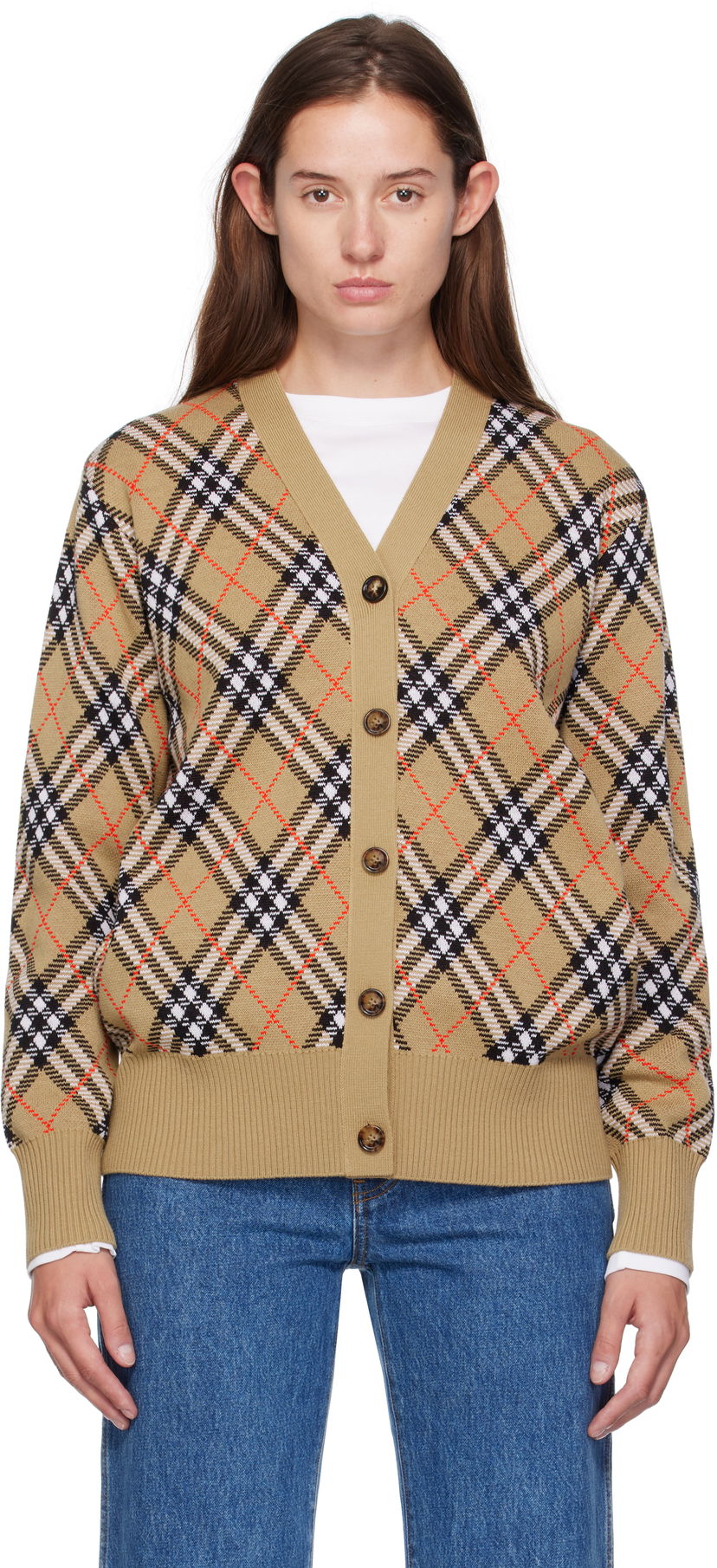Pleteni pulover Burberry Burberry Check Cardigan Bež | 8110579