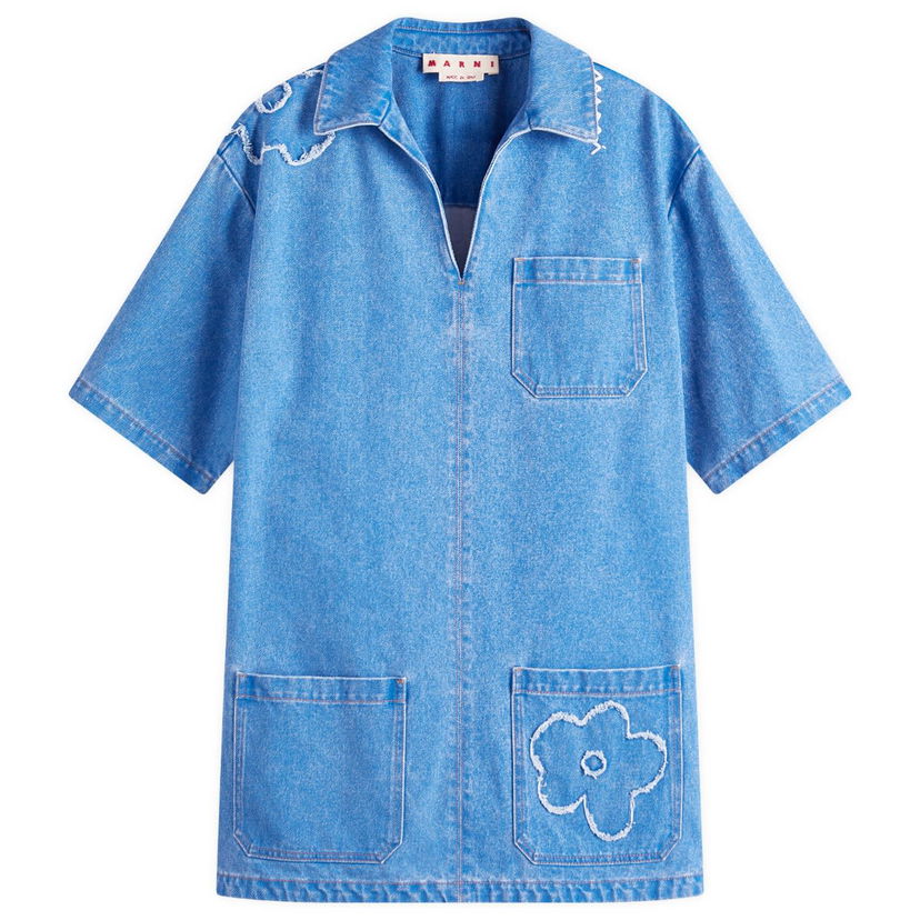 Srajce Marni Marni Denim Shirt Dress with Flower Appliqué Modra | ABJD1391QS