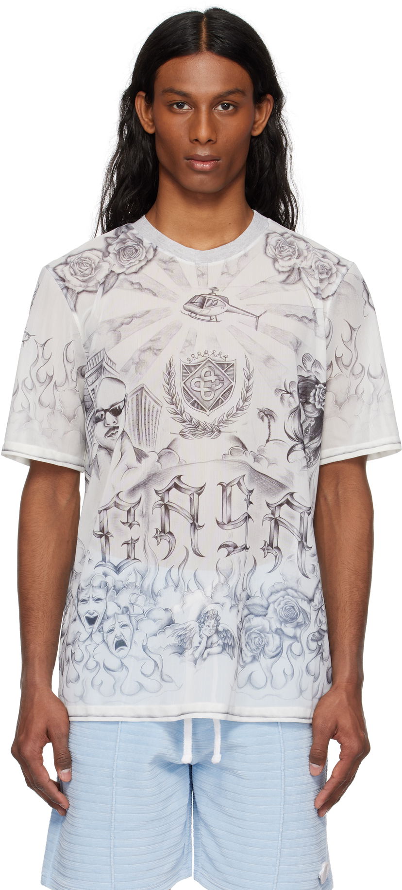 Majica Casablanca Casablanca Tattoo Mesh T-Shirt Bela | MS25-TP-071-01