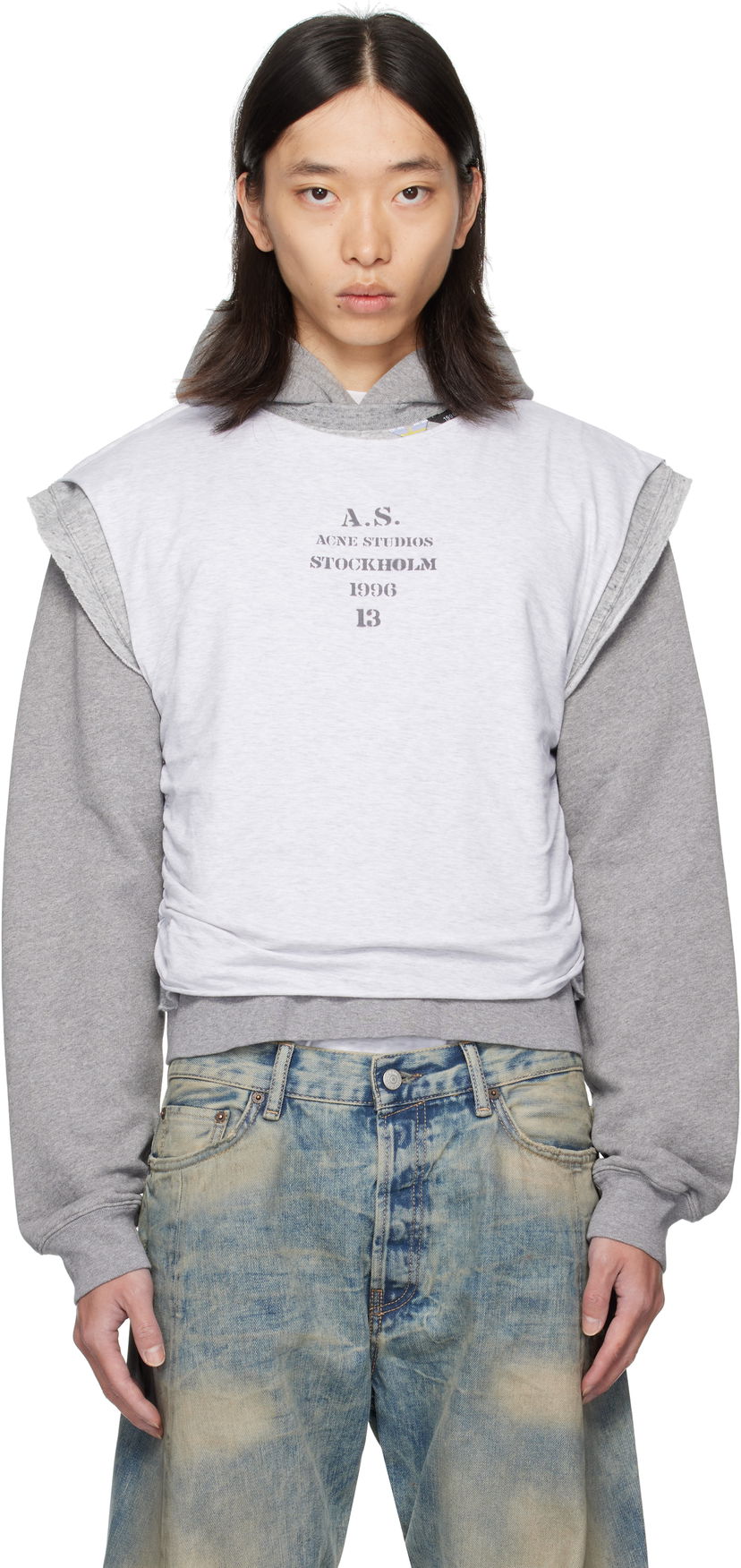 Pulover Acne Studios Acne Studios Layered Hoodie Siva | BI0216-