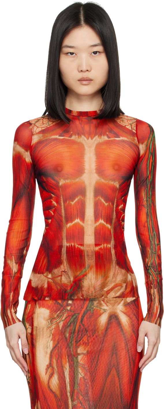 Bodi Jean Paul Gaultier Jean Paul Gaultier 'The Écorché' Long Sleeve Top Rdeča | 24/30-F-TO210-T554-301540