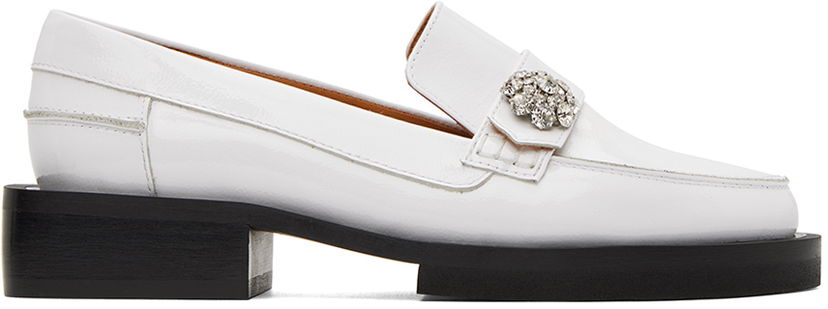 Superge in čevlji GANNI Jeweled Patent Leather Platform Loafers Bela | S2014