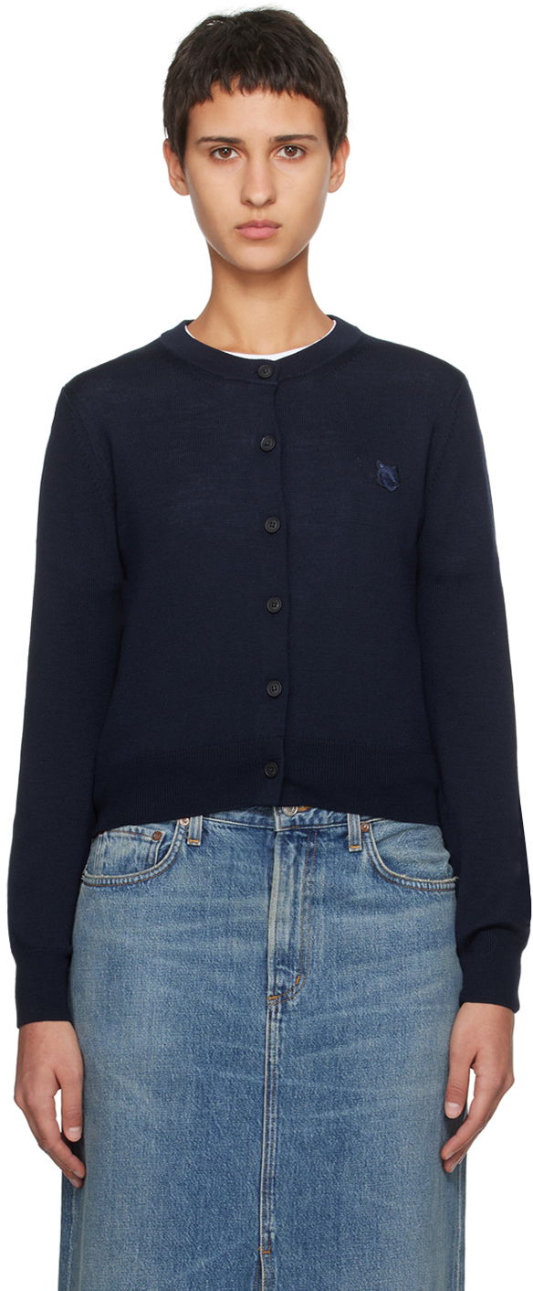 Pleteni pulover MAISON KITSUNÉ Bold Fox Head Patch Cardigan Mornarica | MW00508KT1036