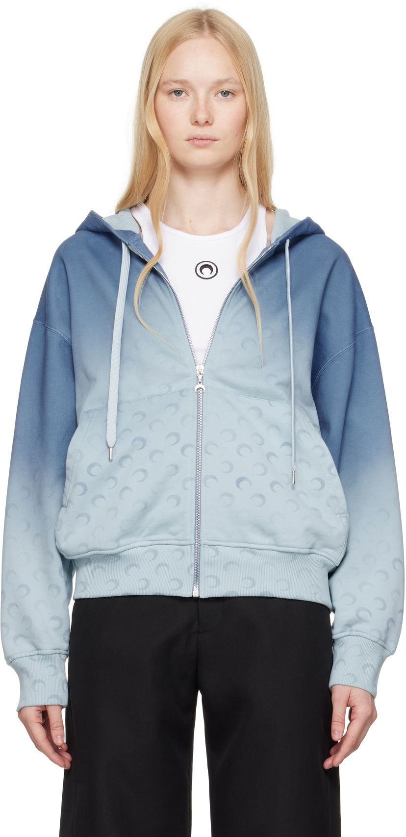 Pulover Marine Serre Marine Serre Moon Faded Fleece Zip Hoodie Modra | UST017B CJER0073