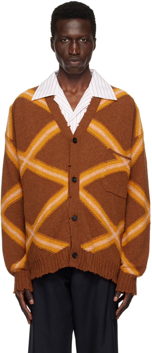 Pleteni pulover Marni Broken Macro Argyle Cardigan Rjava | CDMG0134Q0 UFH946