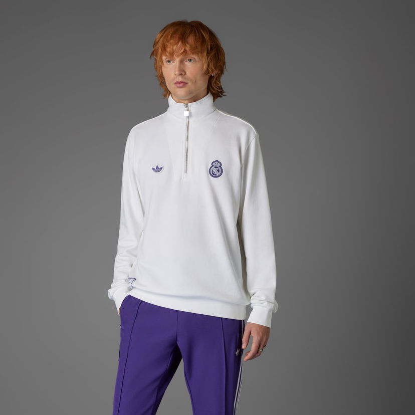 Pleteni pulover adidas Performance Real Madrid Terrace Icons Half-Zip Top Bela | JF2574