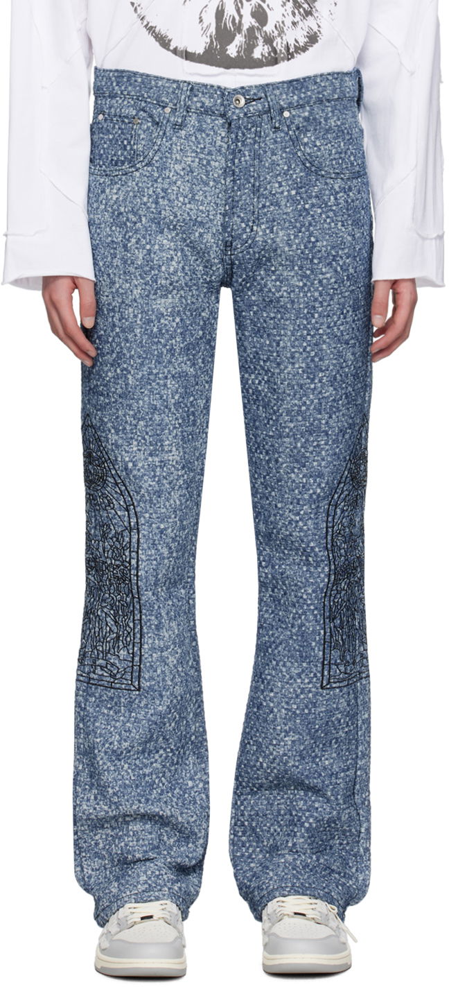 Kavbojke Who Decides War Trucker Embroidered Flared Jeans Modra | 1121050010SS24
