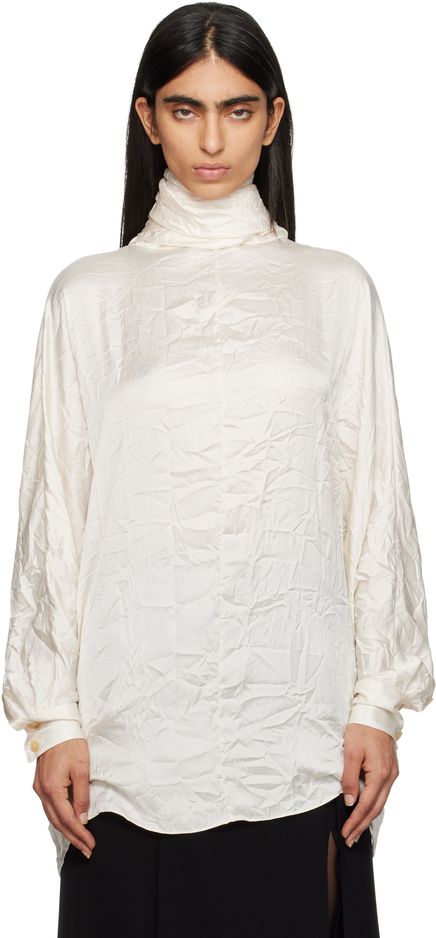 Srajce Khaite Textured Turtleneck Top Bela | 23564116, 0