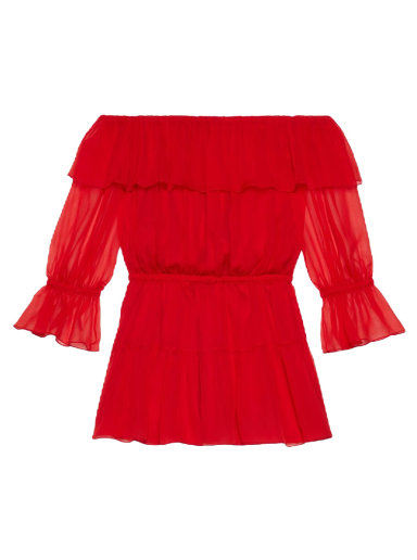 Obleke Gucci Silk Chiffon Dress Rdeča | 730915 ZHS57 6490