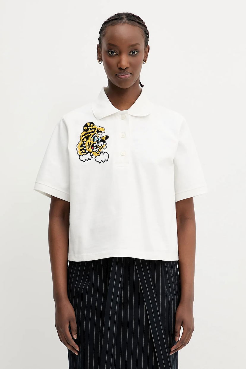 Polo majica KENZO Kenzo Cropped Tiger Polo Shirt Bela | FF52TS1704SB.02