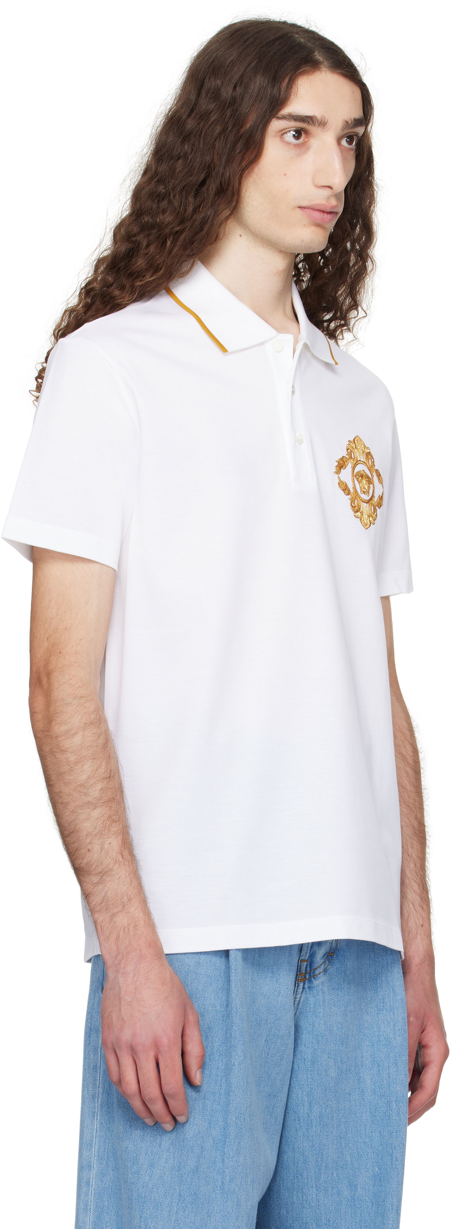 Polo majica Versace Versace Embroidered Architectural Baroque Polo Bela | 1013906_1A14973, 1
