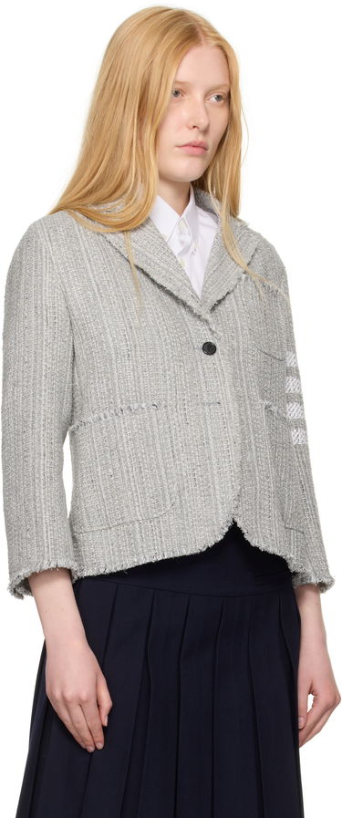 Jakna Thom Browne Thom Browne Tweed Fray 4-Bar Cropped Sack Blazer Siva | FBC788T-F0512, 1