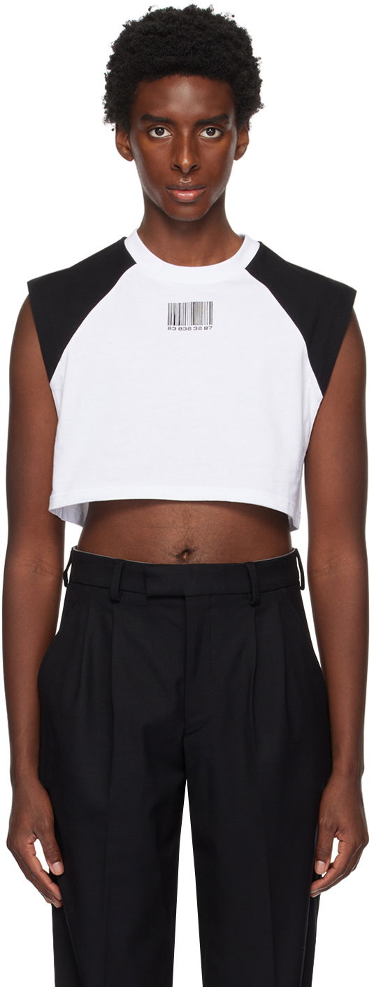 Krop-top VETEMENTS VTMNTS Colorblock Cropped Sleeveless T-Shirt Bela | VL16TR640B