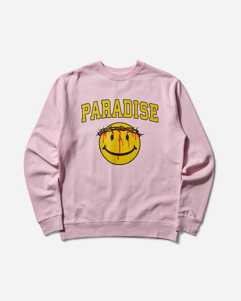 Pulover PARADIS3 Smiley Jesus Crewneck Sweatshirt Roza | PASMILEYCREW 2