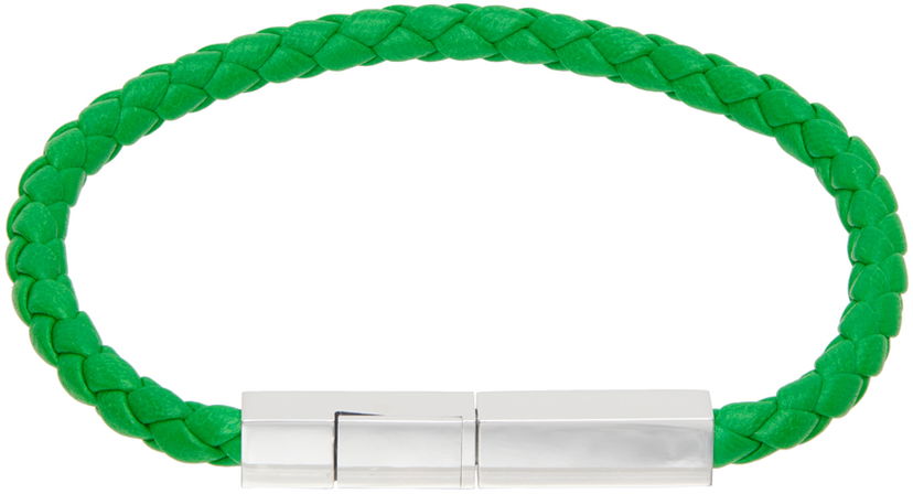 Zapestnica Bottega Veneta Braided Leather Bracelet Zelena | 732416 V507C