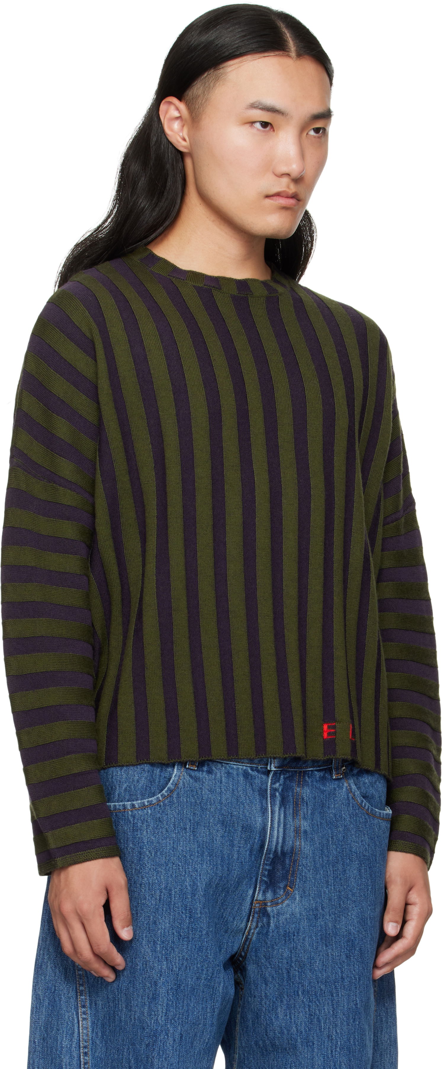 Pleteni pulover Eckhaus Latta Eckhaus Latta Striped Cropped Sweater Lila | 8026-EL-PF25-M, 1