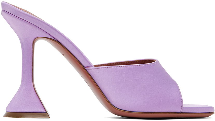 Modni dodatki Amina Muaddi Amina Muaddi Lupita Slipper Heeled Sandals Lila | LUPITA SLIPPER CL SATIN