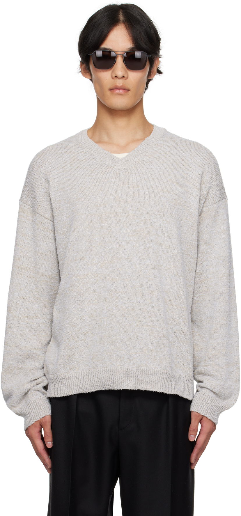 Pleteni pulover Maison Margiela Maison Margiela V-Neck Sweater Siva | S50HN0019 M13152