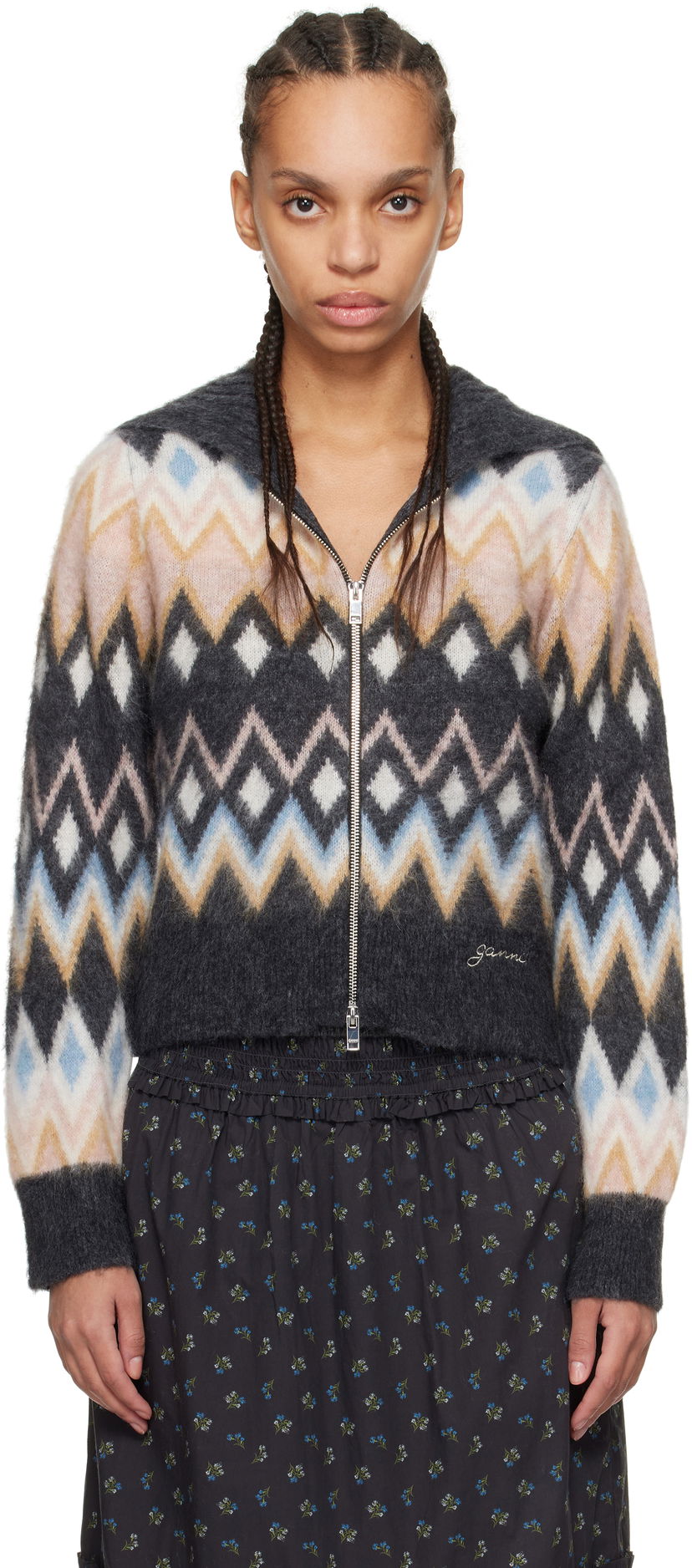 Pleteni pulover GANNI Ganni Fair Isle Zip Cardigan Večbarvna | K2386