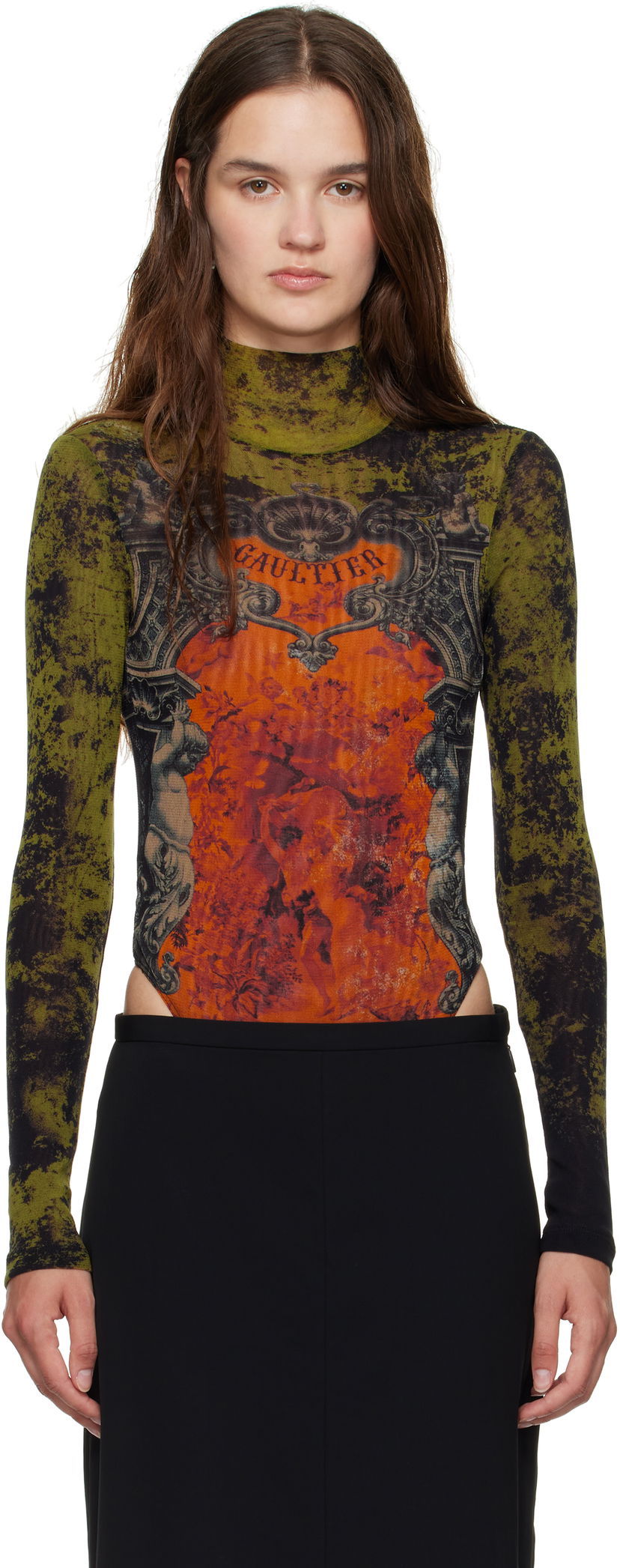 Bodi Jean Paul Gaultier Jean Paul Gaultier 'The Médaillon' Open Back Bodysuit Zelena | 25/03-W-TO306-M006P-004115