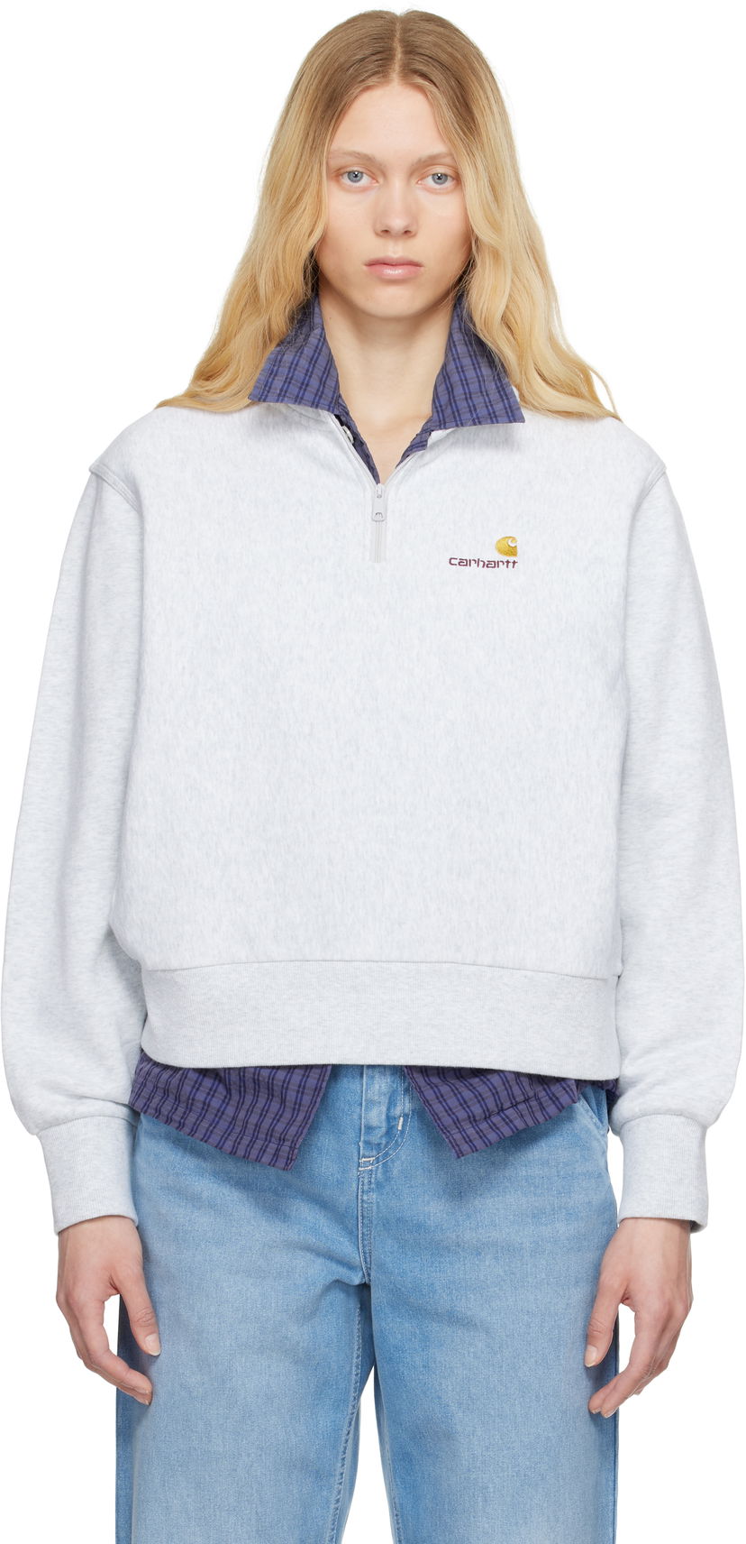 Pleteni pulover Carhartt WIP Carhartt WIP American Script High Neck Sweatshirt Siva | I033827 482XX