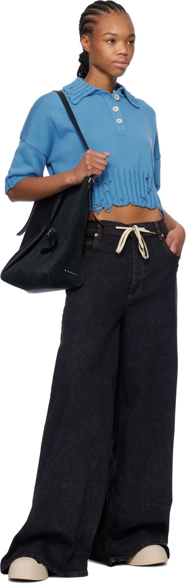 Pleteni pulover Marni Marni Cropped Knit Polo Modra | POMD0045E0 UFC652, 3