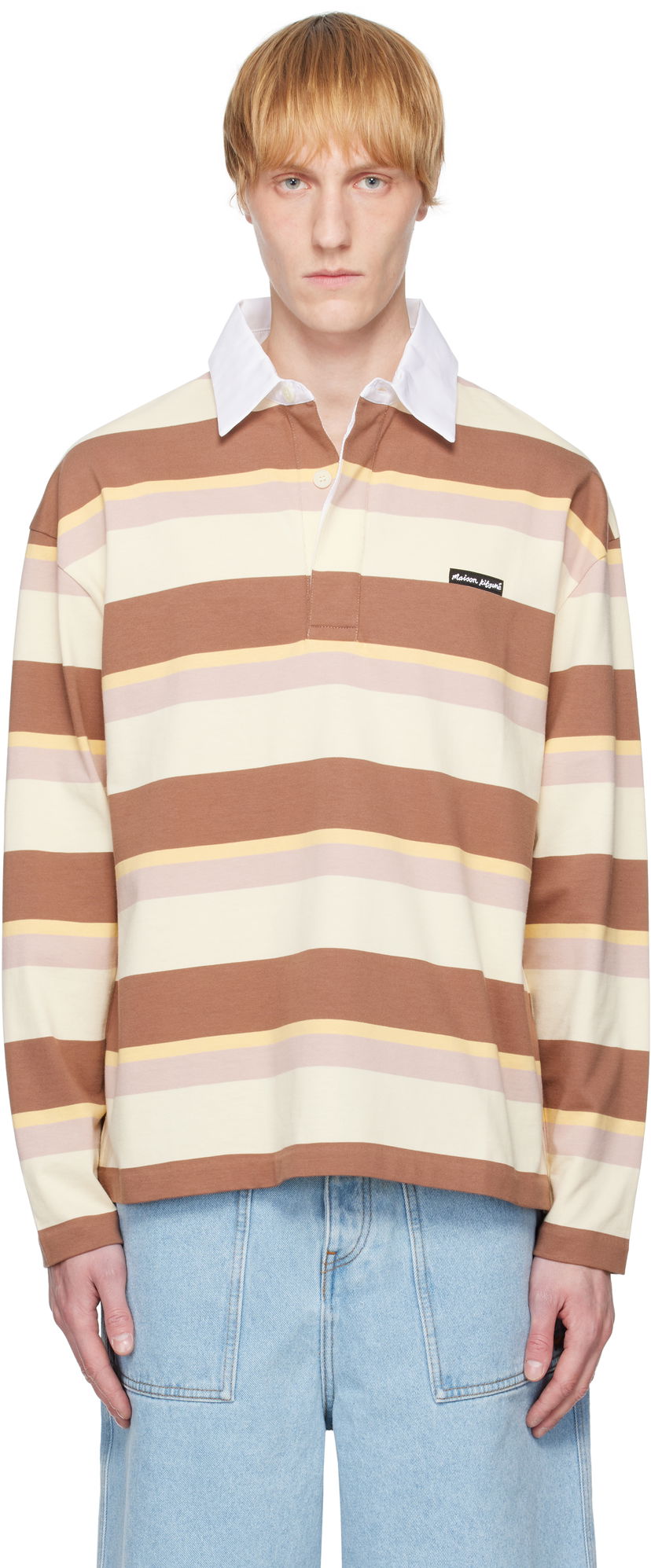 Polo majica MAISON KITSUNÉ Maison Kitsuné Striped Oversize Long Sleeve Polo Rjava | OM00207KJ7019