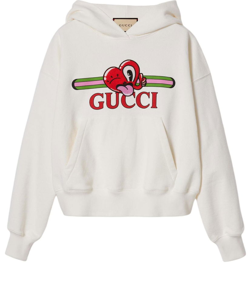 Pulover Gucci Cotton Jersey Sweatshirt With Heart Patch Bela | 768122-XJGHG-9088