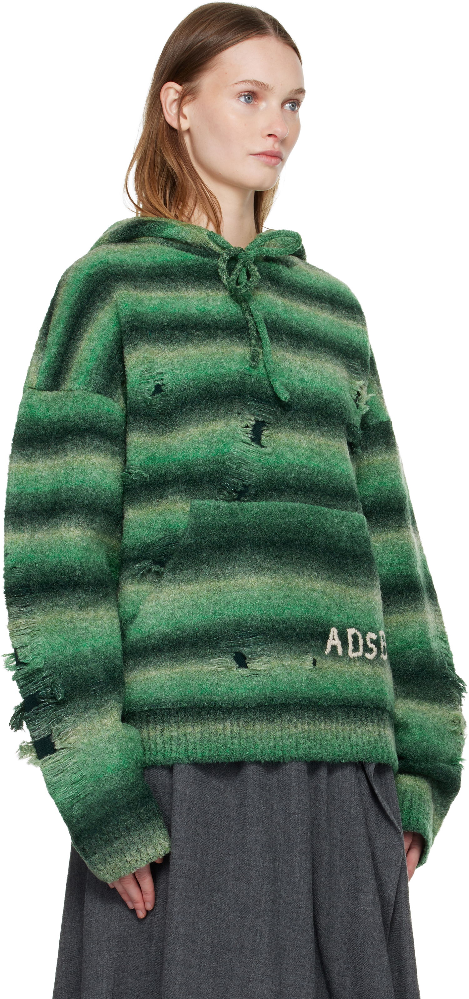 Pulover Andersson Bell Gradient Distressed Hoodie Zelena | atb1391u, 1
