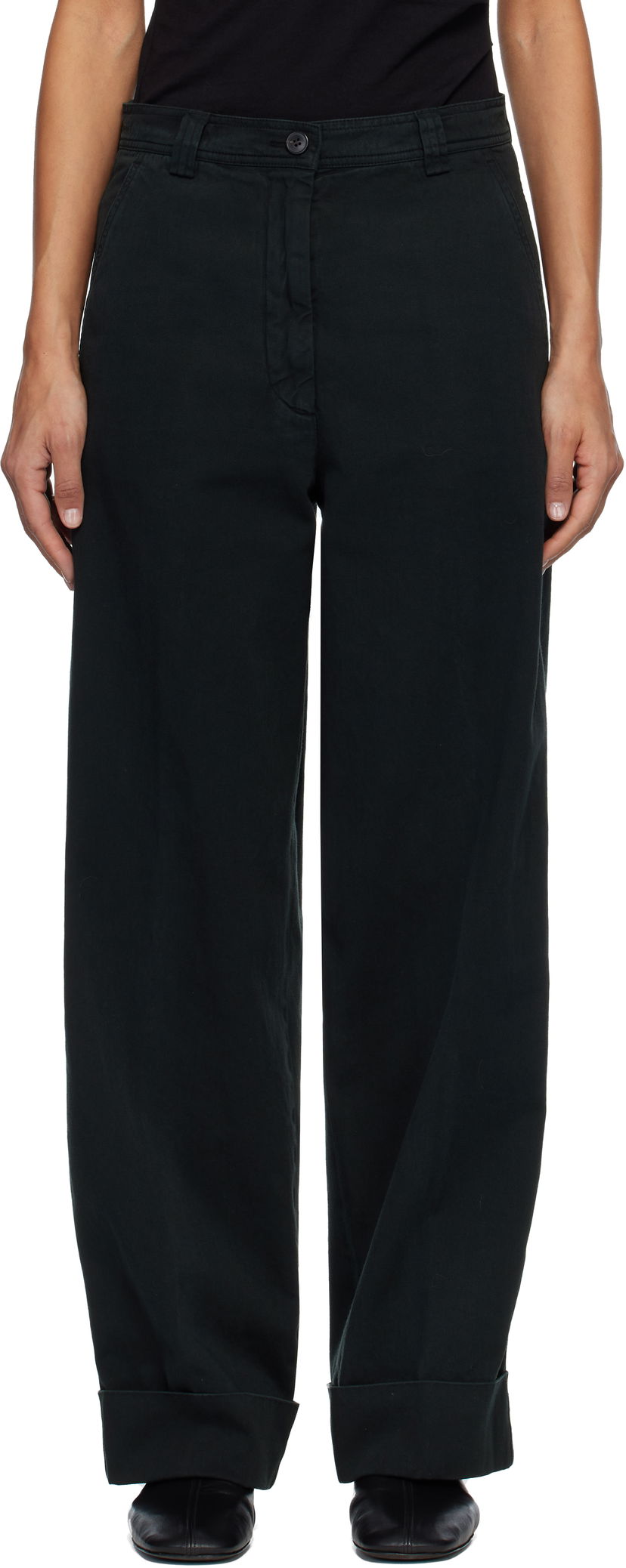 Hlače Dries Van Noten Dries Van Noten Cuffed Cotton Trousers Črna | 252-010948-2301