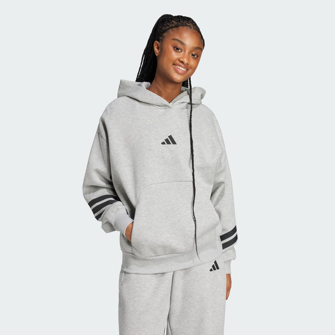 Pulover adidas Performance 3-Stripes Hoodie with Drawstring Siva | JE0181, 0
