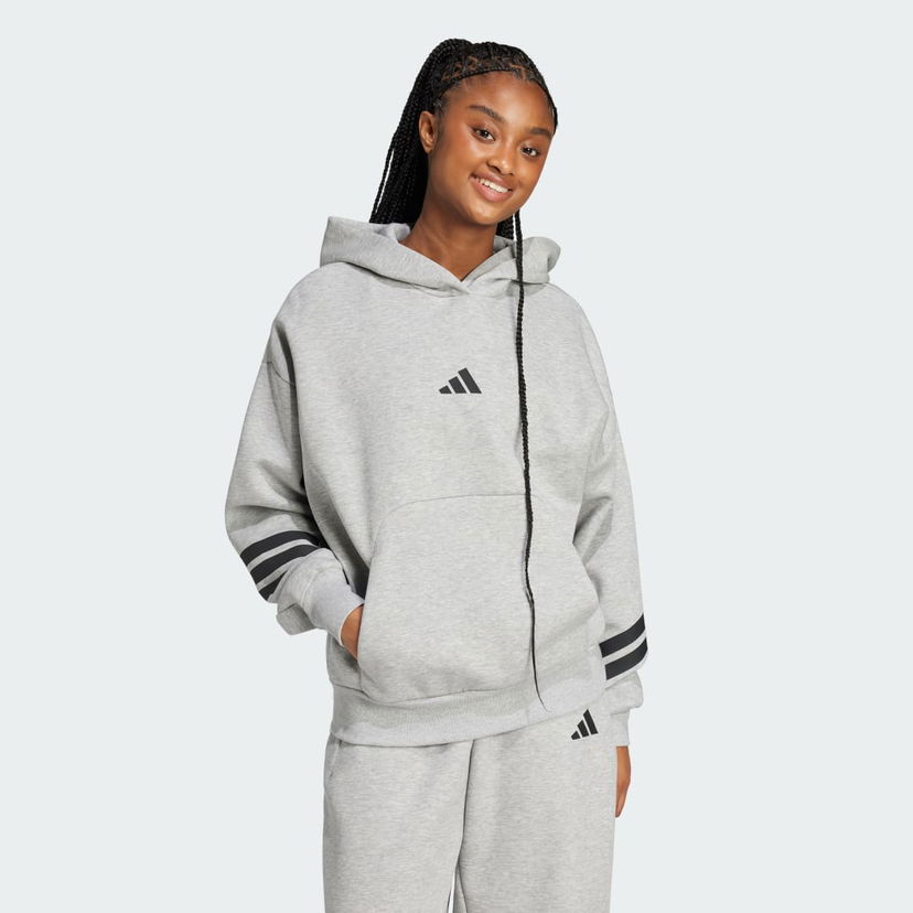 Pulover adidas Performance 3-Stripes Hoodie with Drawstring Siva | JE0181