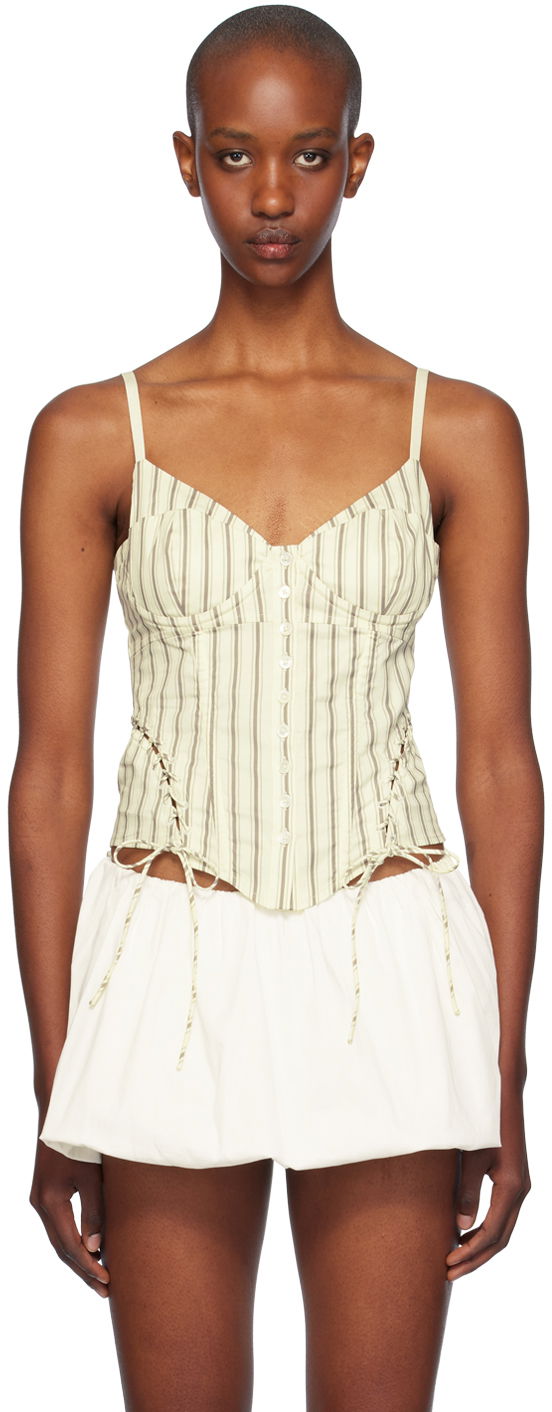 Majica brez rokavov Miaou Miaou Christina Striped Corset Top Bež | 7150SPSSTC