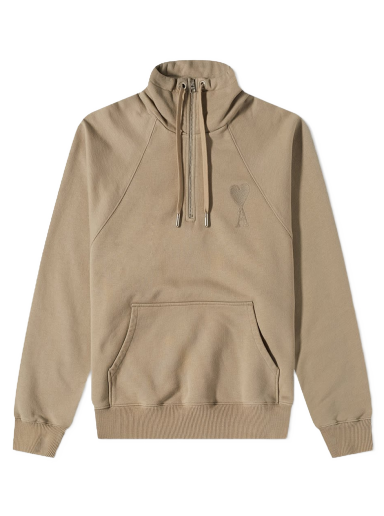 Pulover AMI Large A Heart Tonal Quarter Zip Bež | USW502-747-267