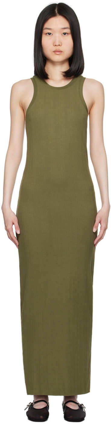 Obleke rag & bone Ribbed Round Neck Maxi Dress Zelena | WAC24P3010NH10