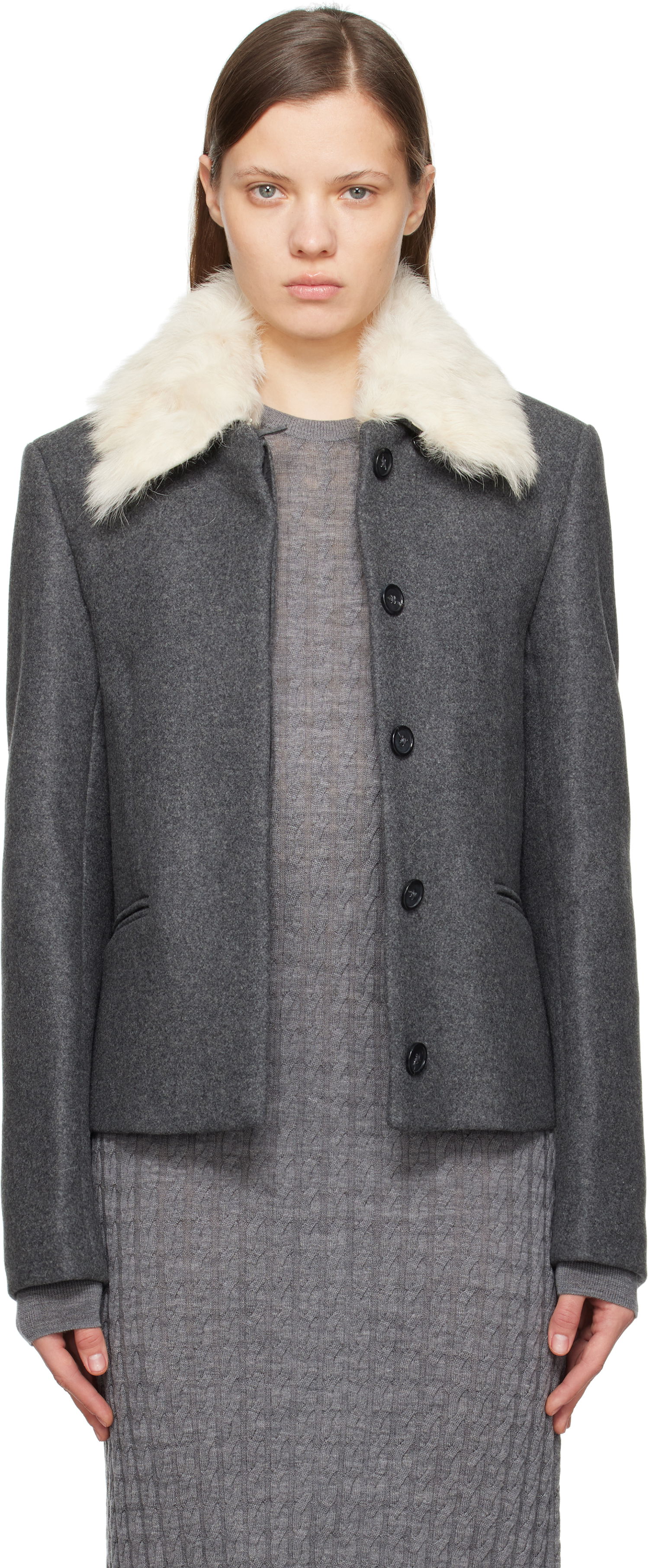 Jakna TOTEME TOTEME Shearling Collar Jacket Siva | 251-WRO0164-FB0005, 0
