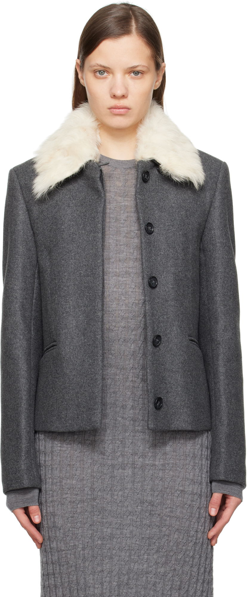 Jakna TOTEME TOTEME Shearling Collar Jacket Siva | 251-WRO0164-FB0005