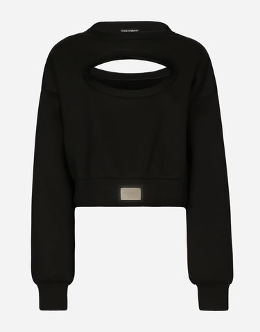 Krop-top Dolce & Gabbana Technical Jersey Sweatshirt With Cut-out And Tag Črna | F9P58THU7JWN0000, 0