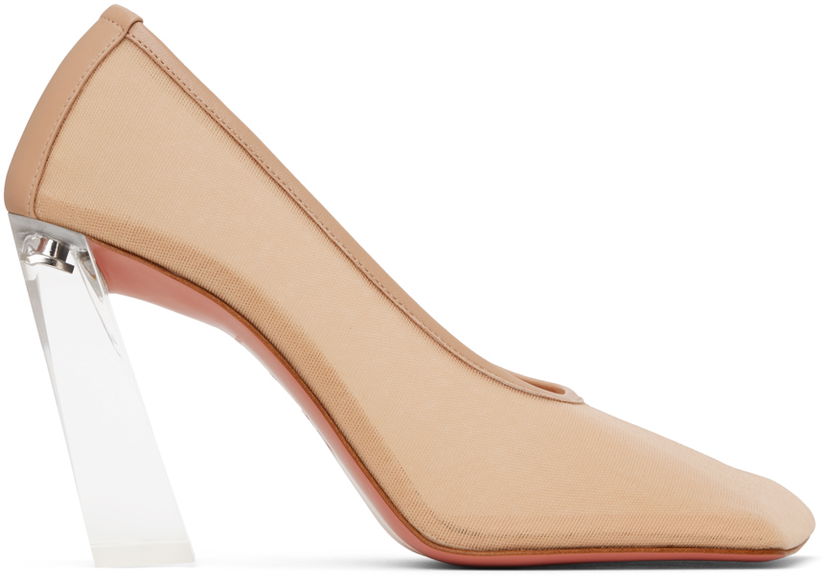 Superge in čevlji Amina Muaddi Half Glass Pump Heels Bež | CHARLOTTE GLASS MESH PUMP 95
