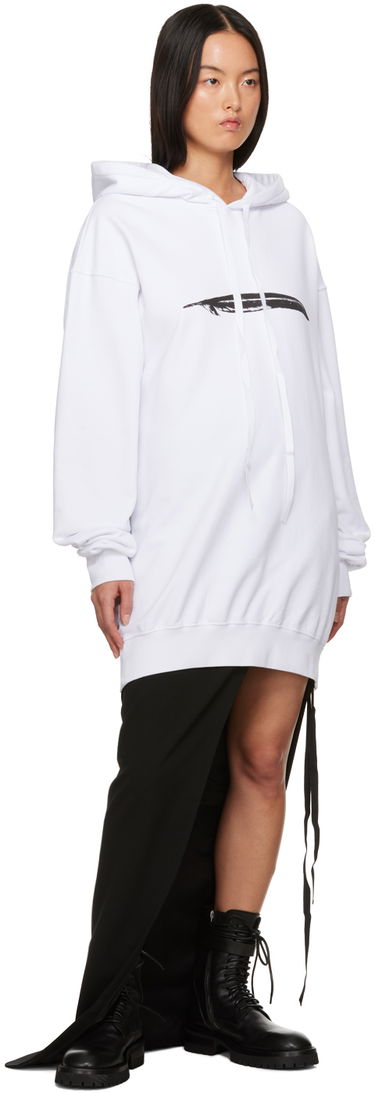 Pulover Ann Demeulemeester Oversized Hoodie with Feather Print Bela | 2302-W-JSW01-24-FA185-001, 3