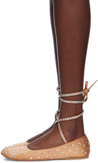 Obleke Amina Muaddi Amina Muaddi Ane Crystal Lace Up Ballerina Flats Bež | ANE CRYSTAL LACE UP FLAT SATIN, 2