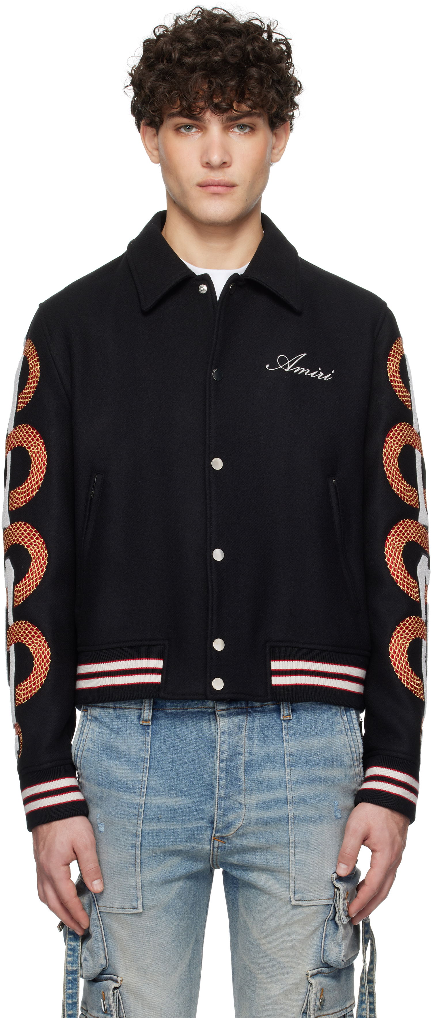 Bomber jakna AMIRI Snake Bones Embroidered Bomber Jacket Črna | AMOUVY1015, 0