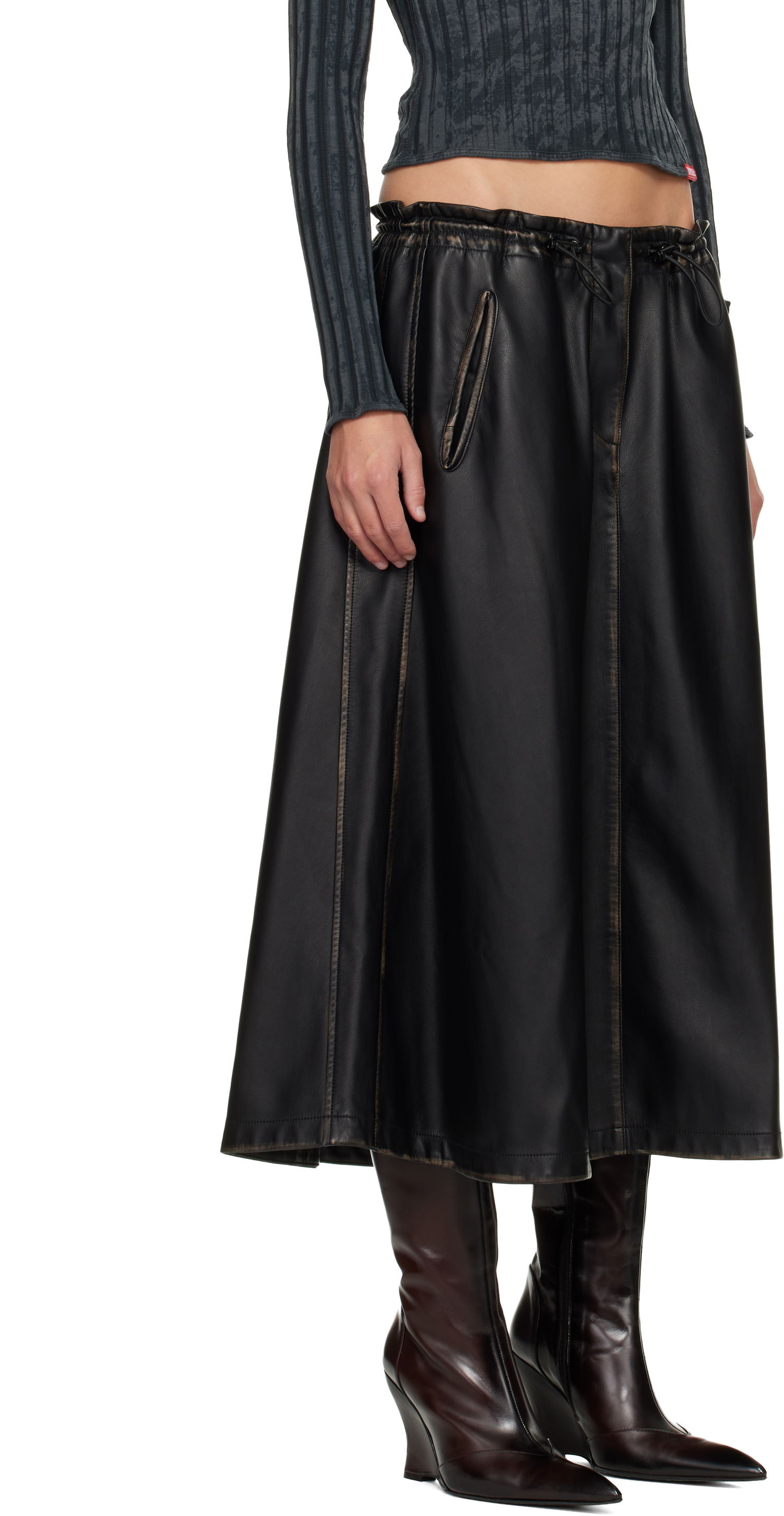 Krila Diesel O-Blivion Drawstring Faux-Leather Midi Skirt Črna | A18387 0LHBE, 1