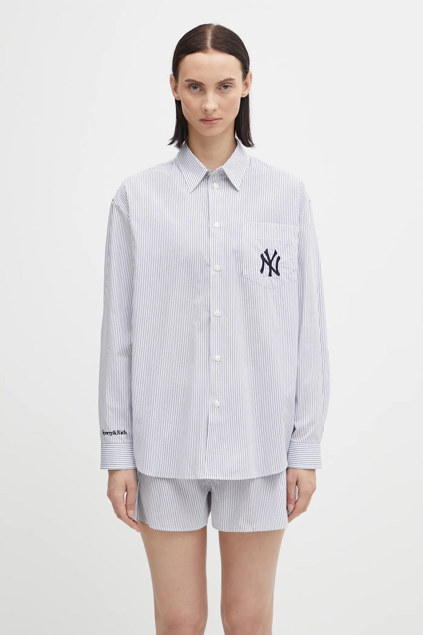 Srajce Sporty & Rich Sporty & Rich Yankees Serif Oversized Pinstriped Relaxed Fit Shirt with Classic Collar Bela | SI006623631ST09