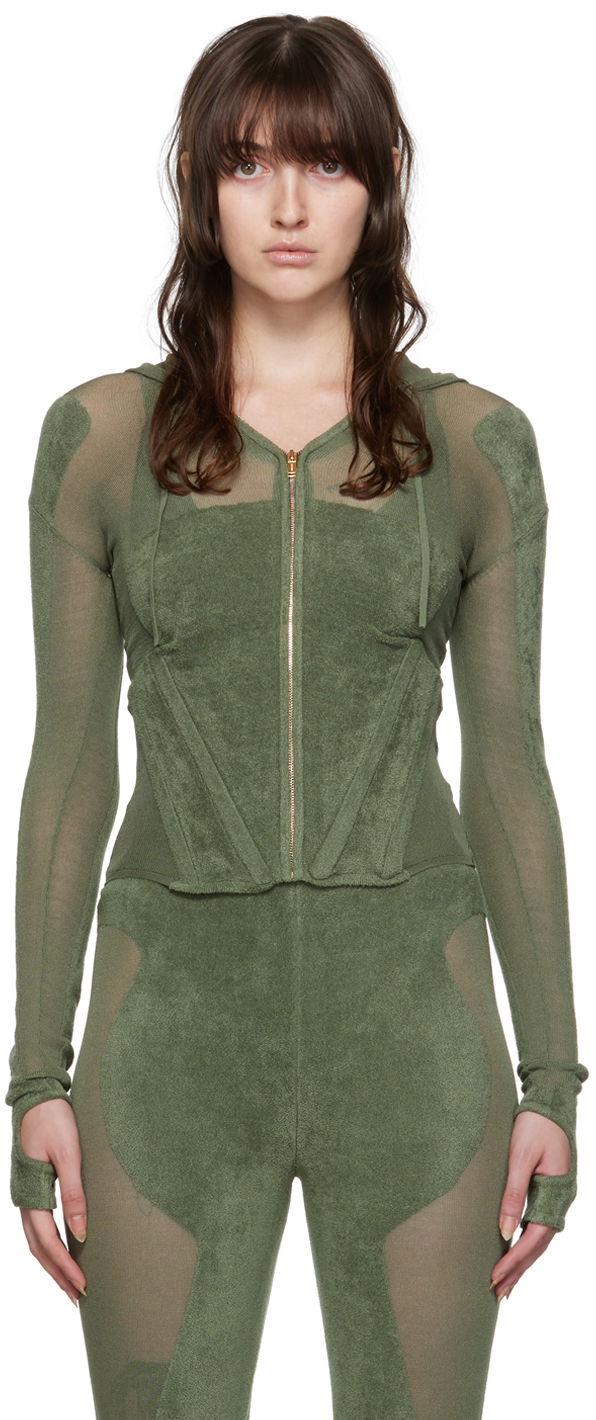Pulover Dion Lee Paneled Zip-Up Hoodie Zelena | C7075P22