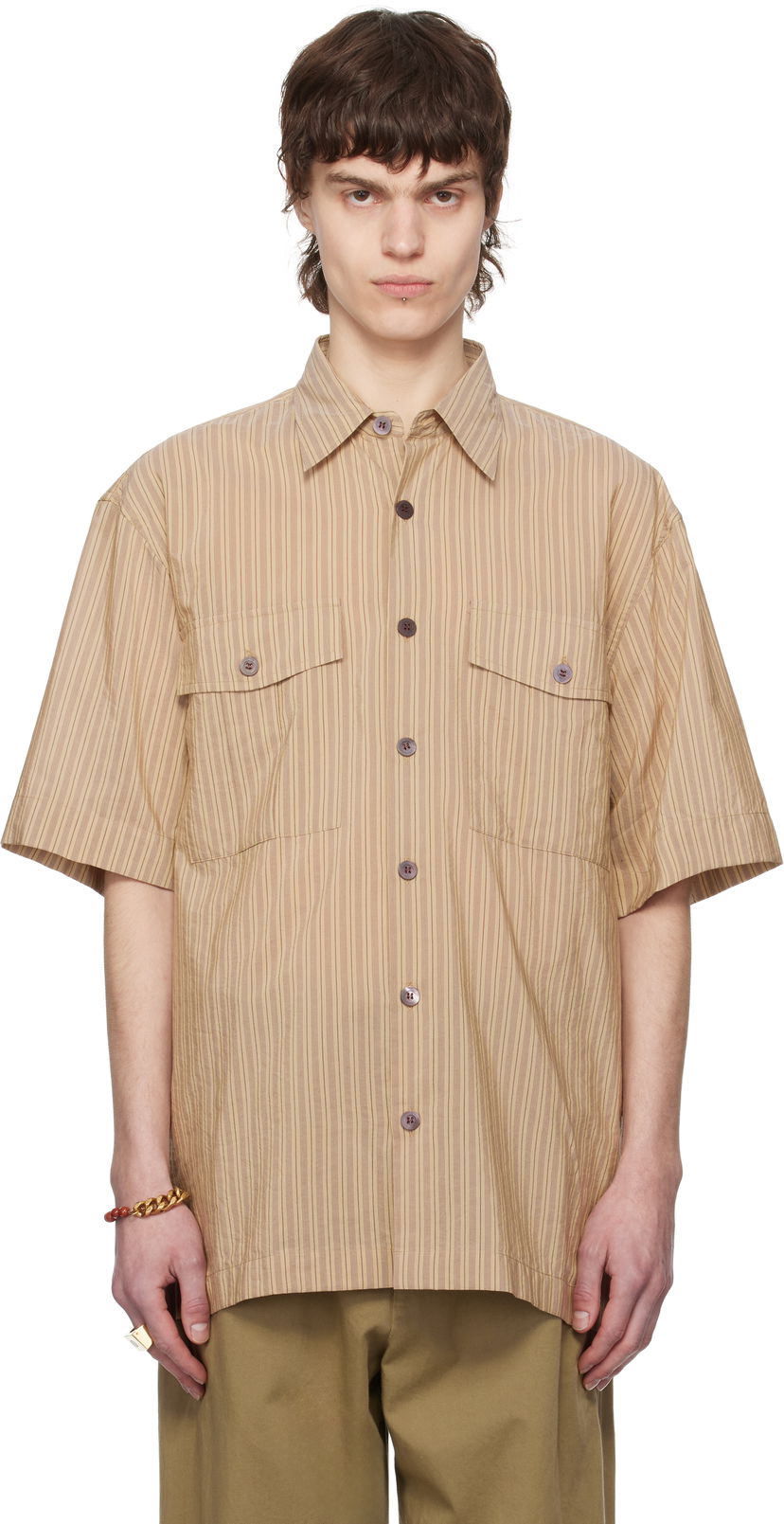 Srajce Dries Van Noten Dries Van Noten Striped Two-Pocket Shirt Bež | 251-020706-1524